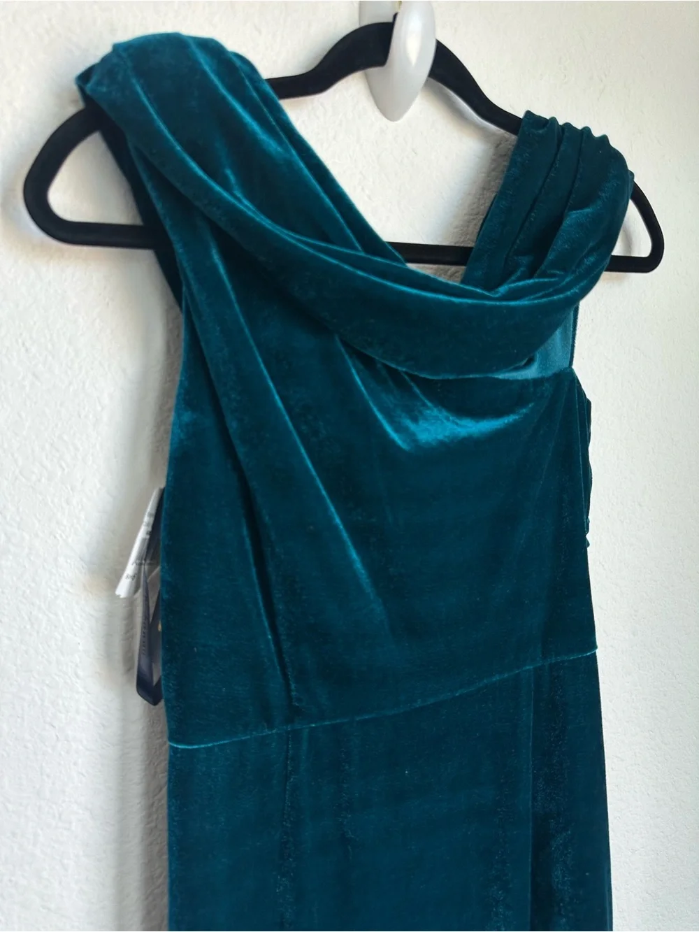 Shoshanna Grover blue green velvet one shoulder draped midi dress size 6 NWT - Picture 15 of 15